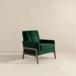 Green Velvet Mid-Century Modern Lounge Chair Solid Wood Frame 12 Green Velvet Mid-Century Modern Lounge Chair Solid Wood Frame