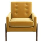 Yellow Velvet Mid-Century Lounge Chair With Solid Wood Frame