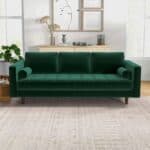 Tufted Green Linen Sofa With Solid Wood Frame