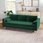 Tufted Green Linen Sofa With Solid Wood Frame