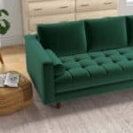 Tufted Green Linen Sofa With Solid Wood Frame