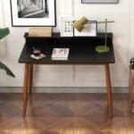 Black Solid Wood Mid-Century Modern Desk with Walnut Finish 8 Black Solid Wood Mid-Century Modern Desk with Walnut Finish