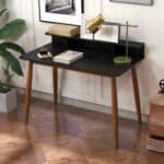 Black Solid Wood Mid-Century Modern Desk with Walnut Finish 9 Black Solid Wood Mid-Century Modern Desk with Walnut Finish