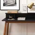 Black Solid Wood Mid-Century Modern Desk with Walnut Finish 11 Black Solid Wood Mid-Century Modern Desk with Walnut Finish