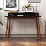 Black Solid Wood Mid-Century Modern Desk with Walnut Finish 13 Black Solid Wood Mid-Century Modern Desk with Walnut Finish