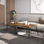 Rustic Wooden Coffee Table with Metal Legs and Large Surface