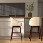 Swivel Bar Stools with Tufted Back and Rubber Wood Legs (Set of 2)
