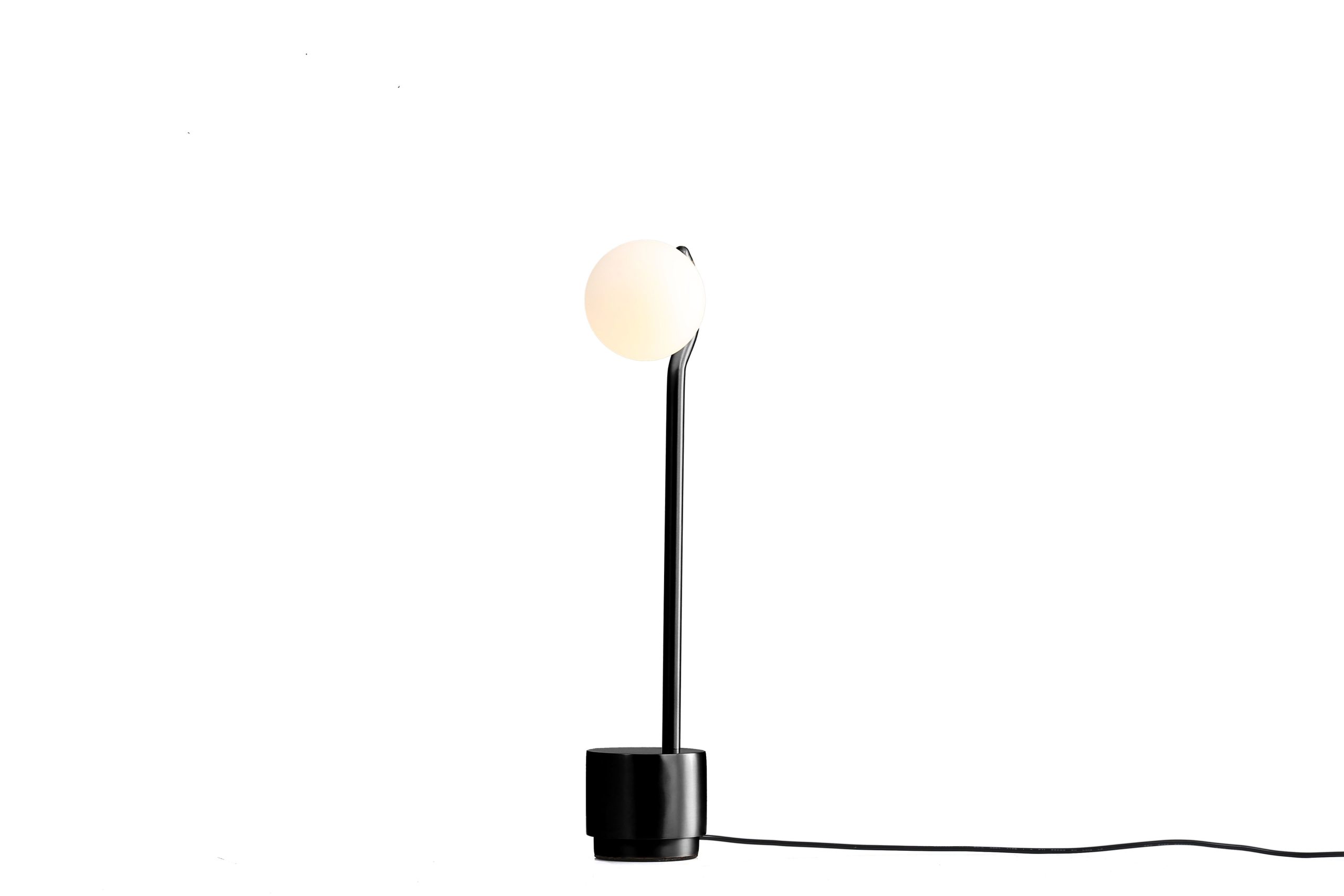 pluto black frame white glass table lamp