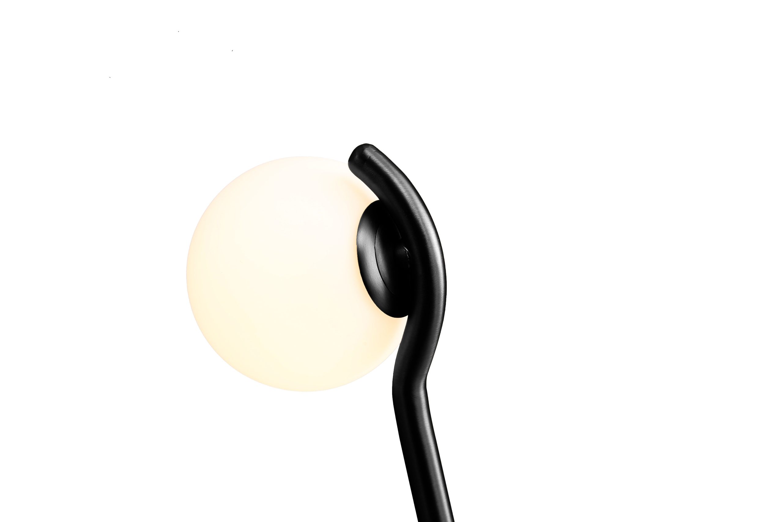 pluto black frame white glass table lamp