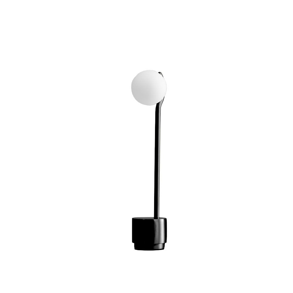 pluto black frame white glass table lamp