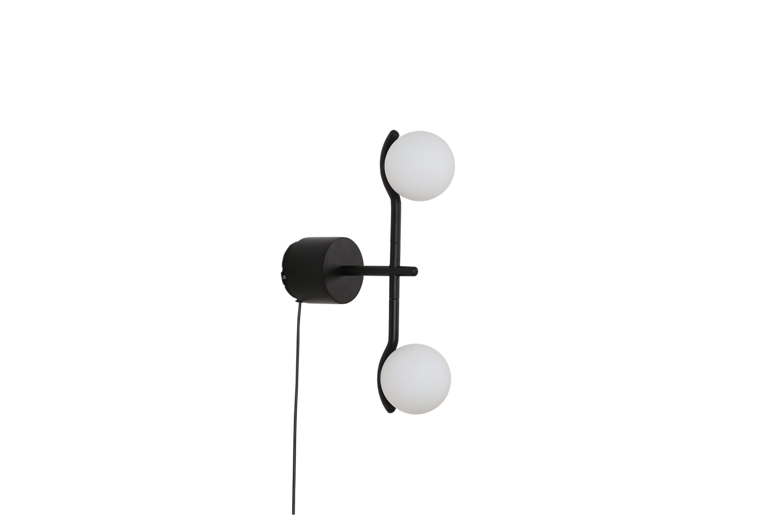 pluto black wall lamp with white glass