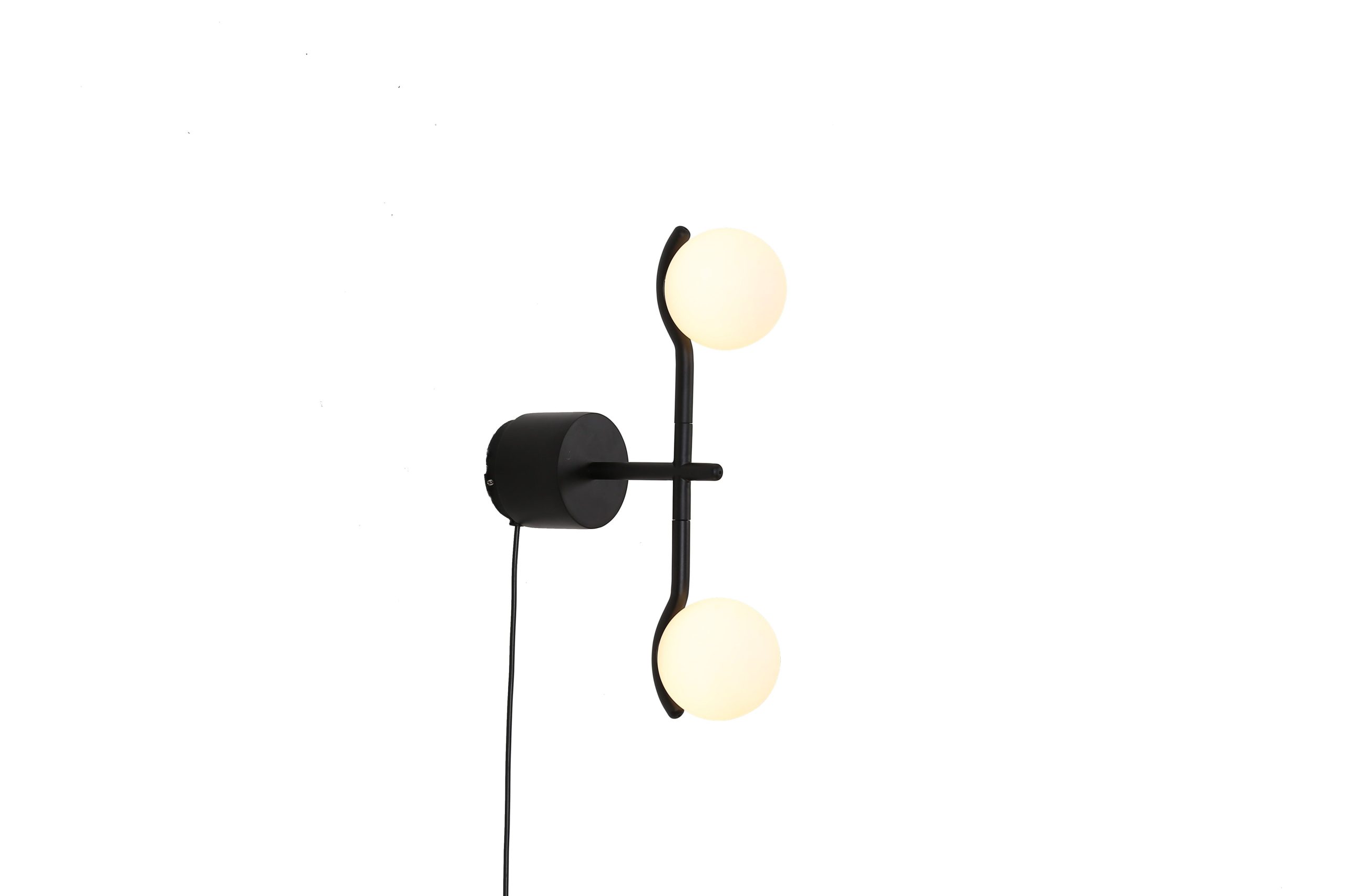 pluto black wall lamp with white glass