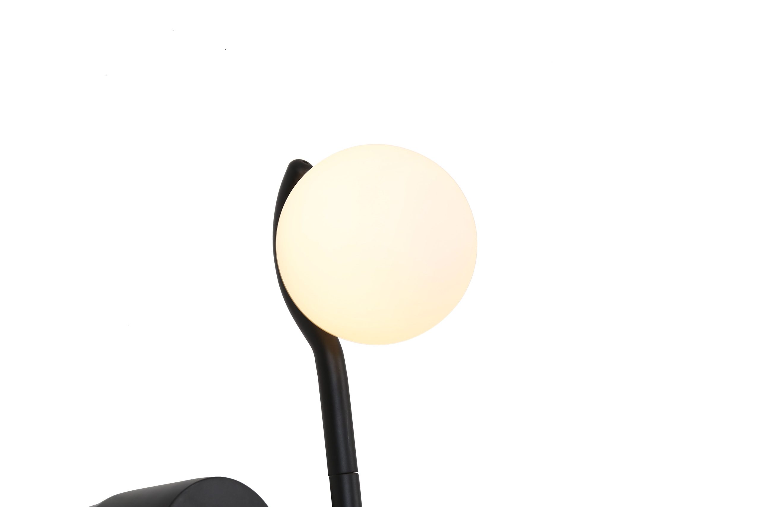 pluto black wall lamp with white glass