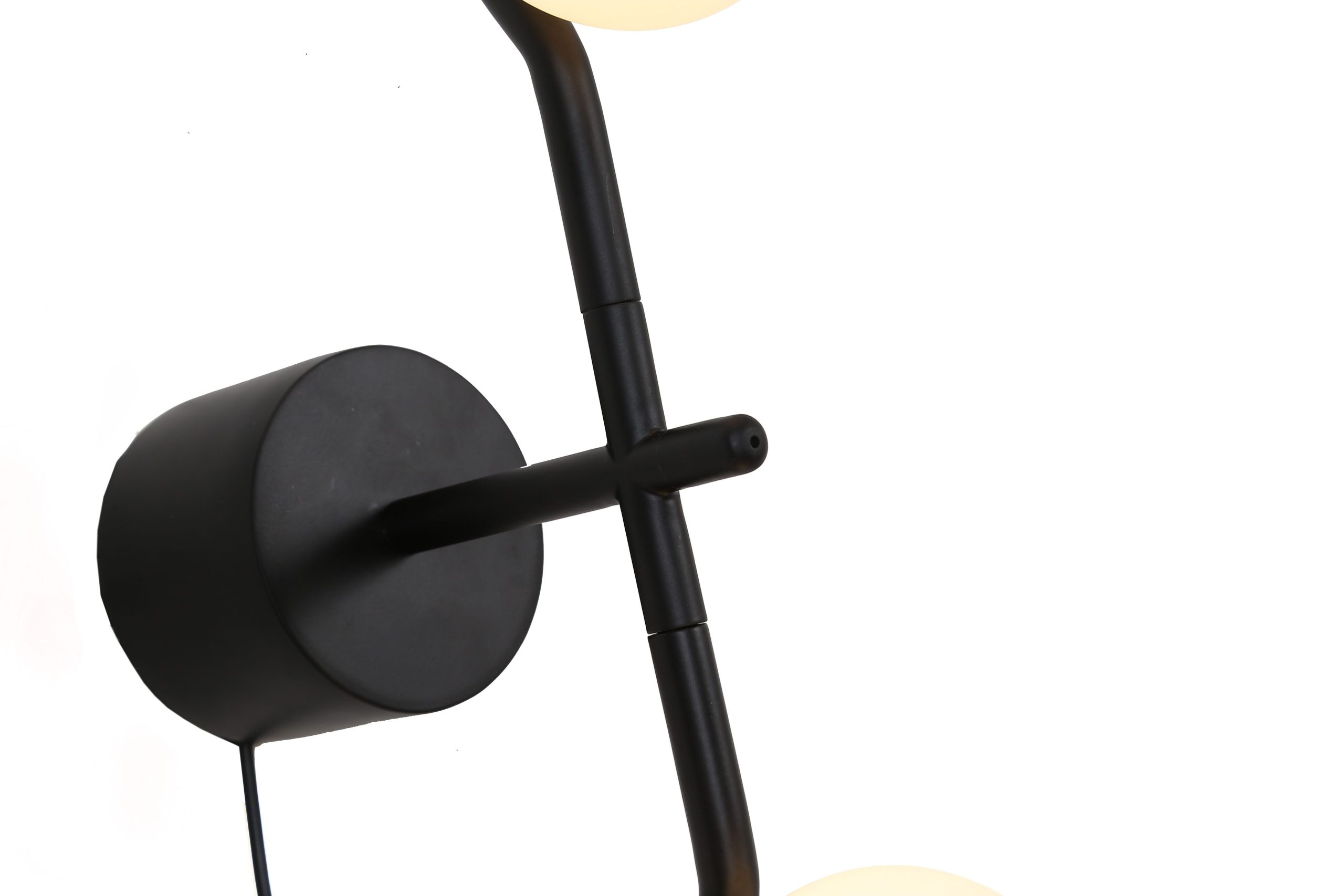 pluto black wall lamp with white glass