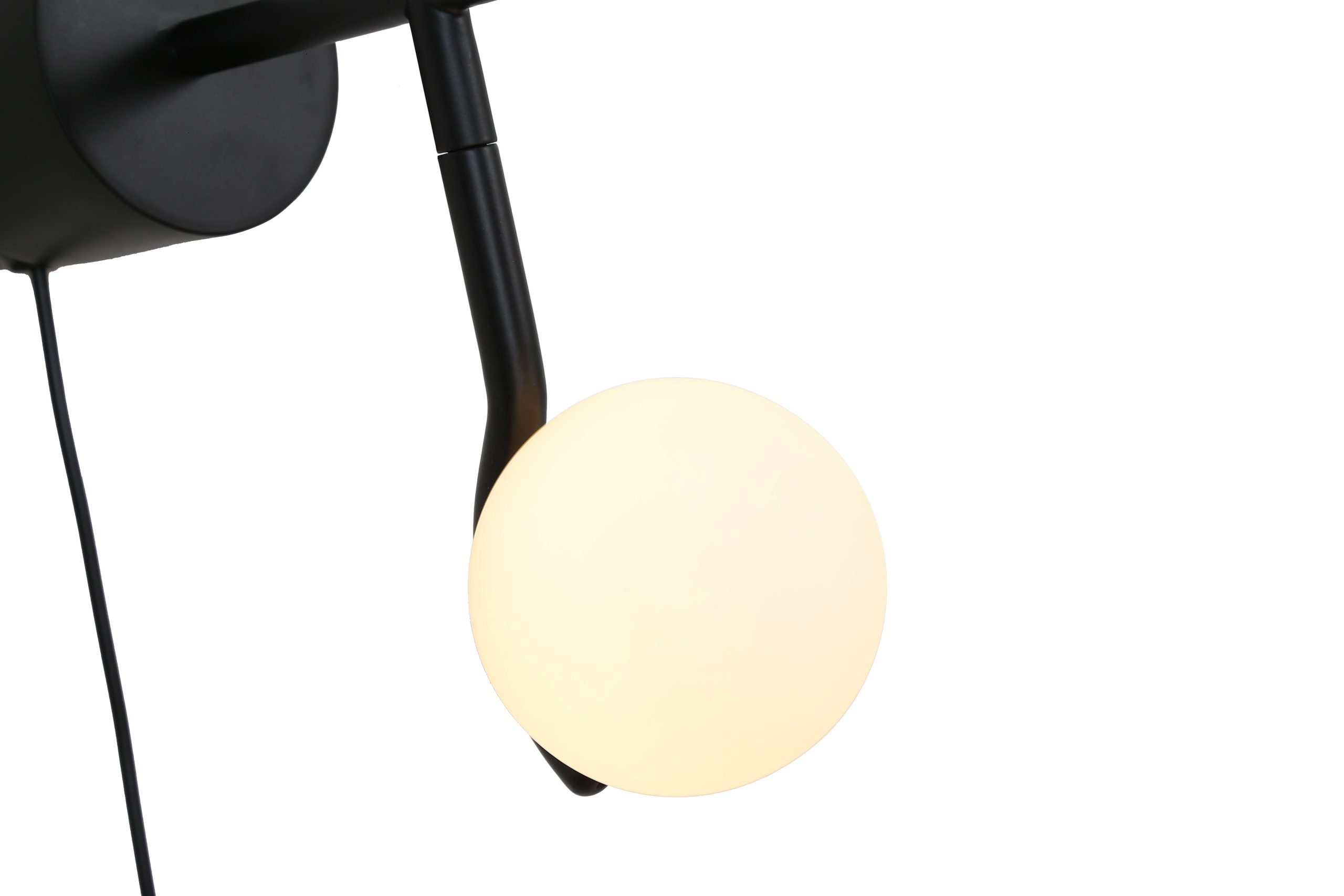 pluto black wall lamp with white glass