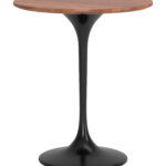 Walnut and Black Round Side Table with Steel Base
