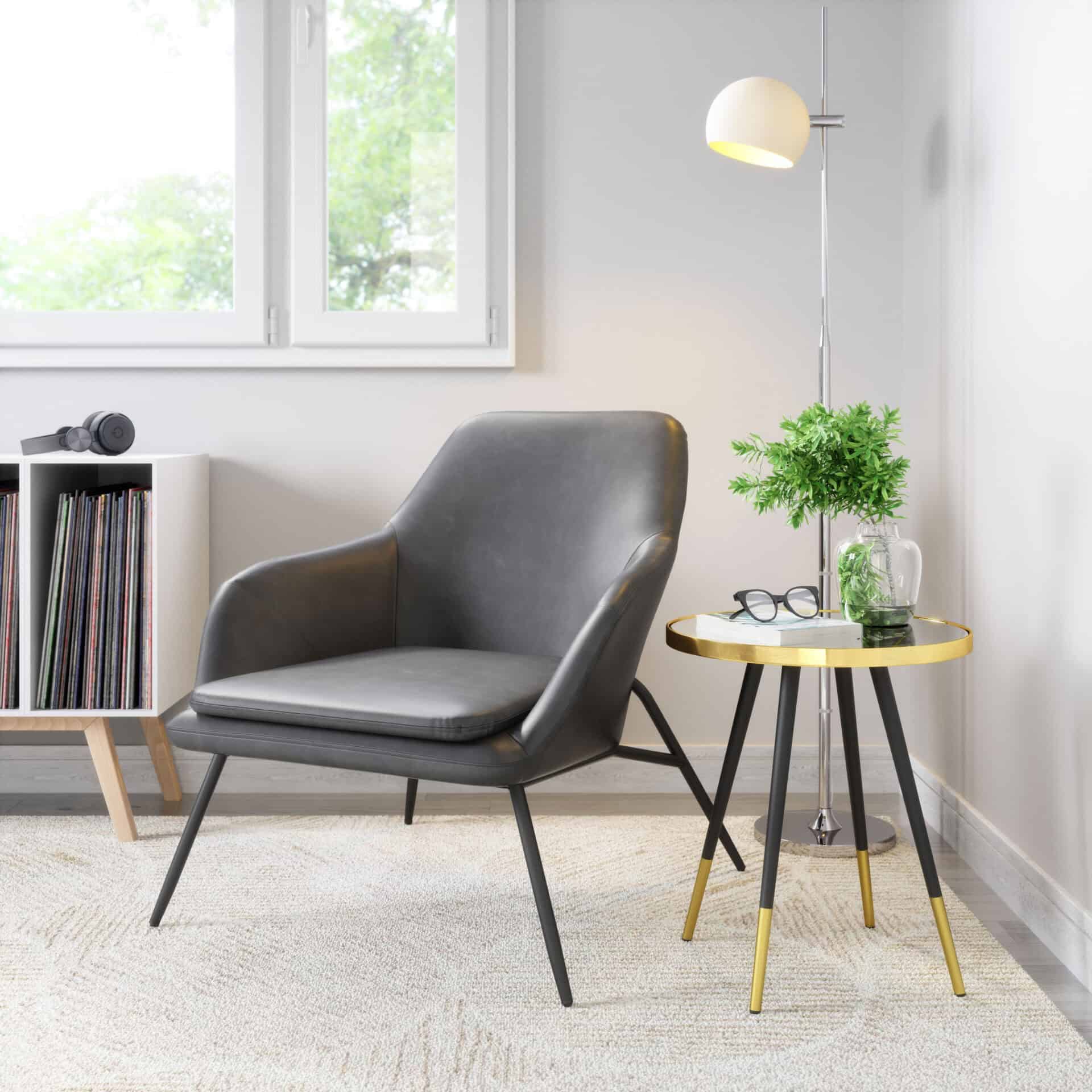 Modern Gray Accent Chair with Faux Leather and Steel Base 1 Modern Gray Accent Chair with Faux Leather and Steel Base