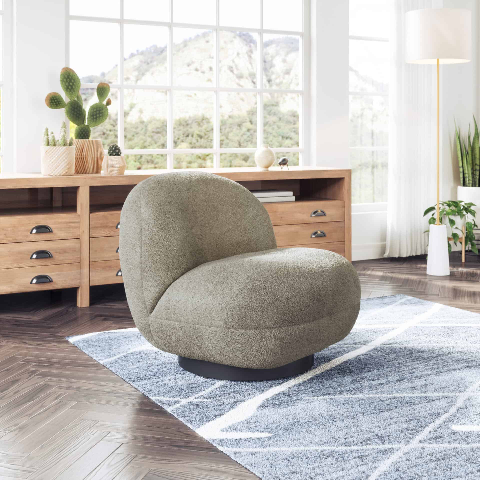 Olive Green Shearling Style Accent Chair with Powder Coated Steel Legs 2 Olive Green Shearling Style Accent Chair with Powder Coated Steel Legs - Image 2