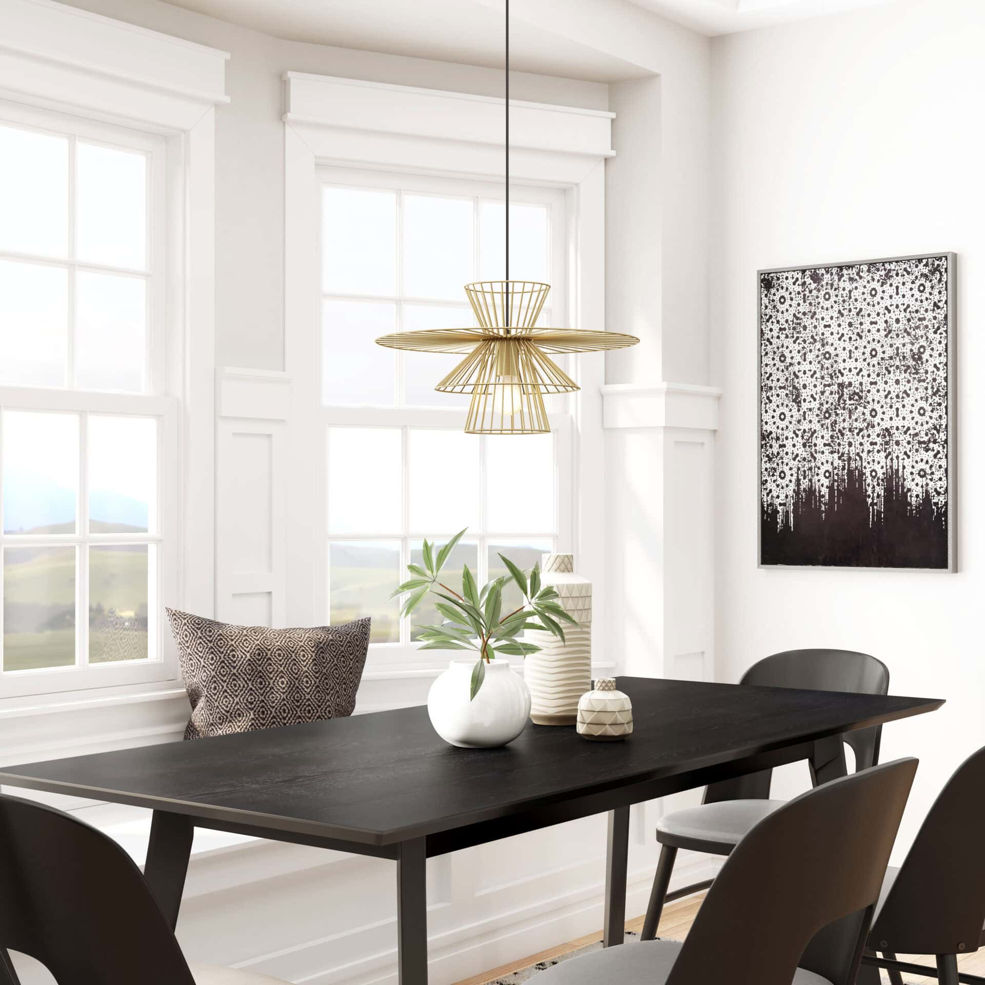 Gold Steel Frame Ceiling Lamp with Adjustable Cord Length 2 Gold Steel Frame Ceiling Lamp with Adjustable Cord Length - Image 2