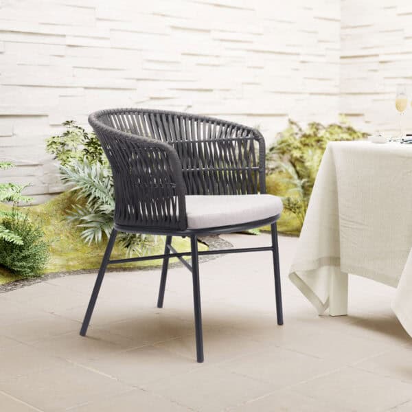 Modern Black Outdoor Dining Chair Weather Resistant (Set of 2)