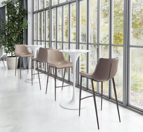 Brown Faux Leather Barstool with Walnut Legs and Footrest (Set of 2)