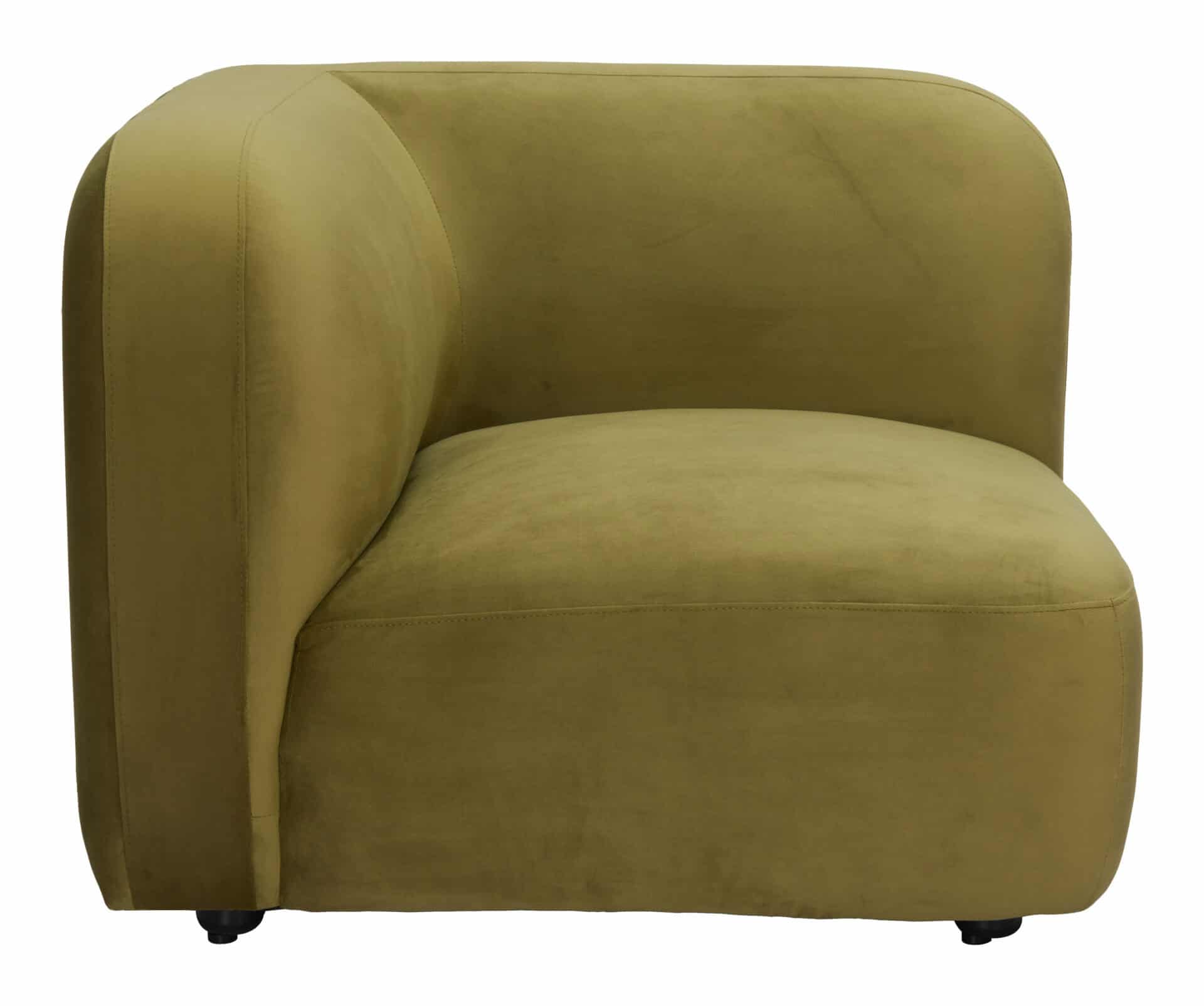 Velvet Tufted Corner Chair with Birch Wood Legs in Green 3 Velvet Tufted Corner Chair with Birch Wood Legs in Green - Image 3