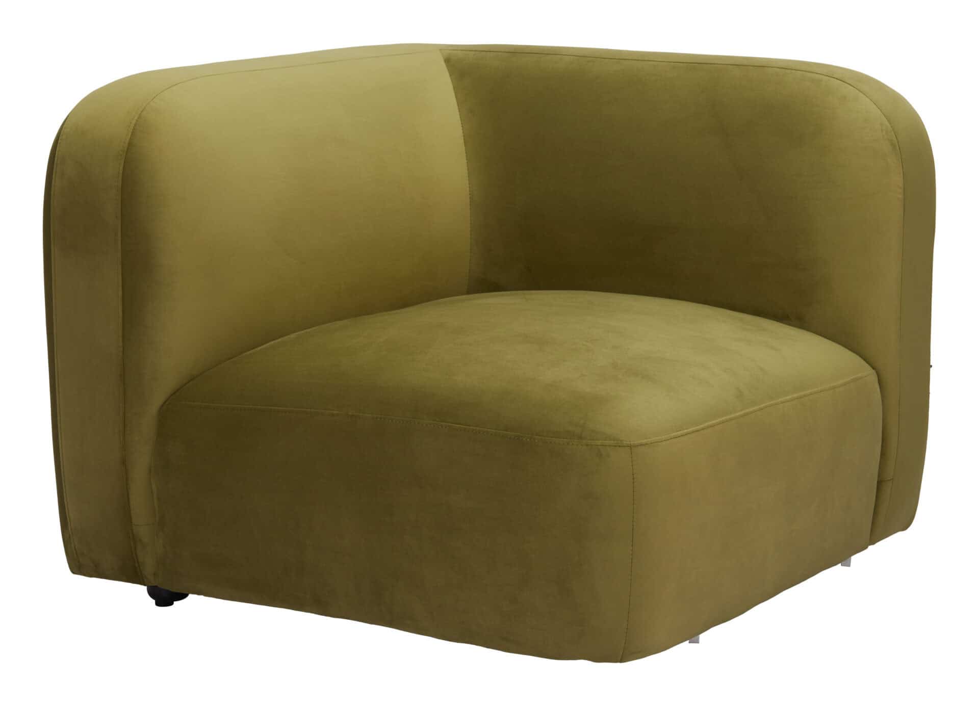 Velvet Tufted Corner Chair with Birch Wood Legs in Green 1 Velvet Tufted Corner Chair with Birch Wood Legs in Green