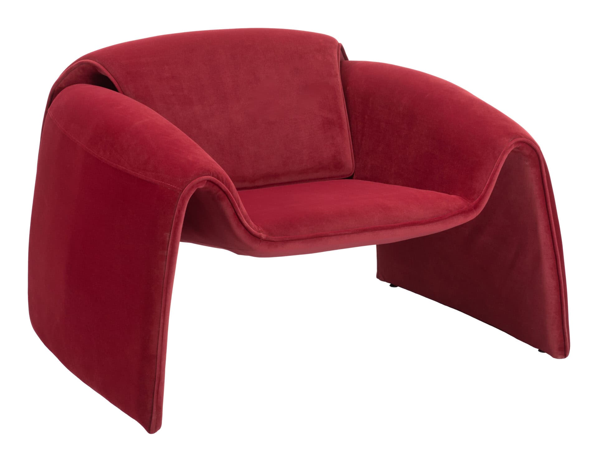 Red Velvet Accent Chair with Sturdy Steel Frame and Armrests 4 Red Velvet Accent Chair with Sturdy Steel Frame and Armrests - Image 4