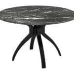 Black Round Dining Table with Marble-Look Top and Wood Base