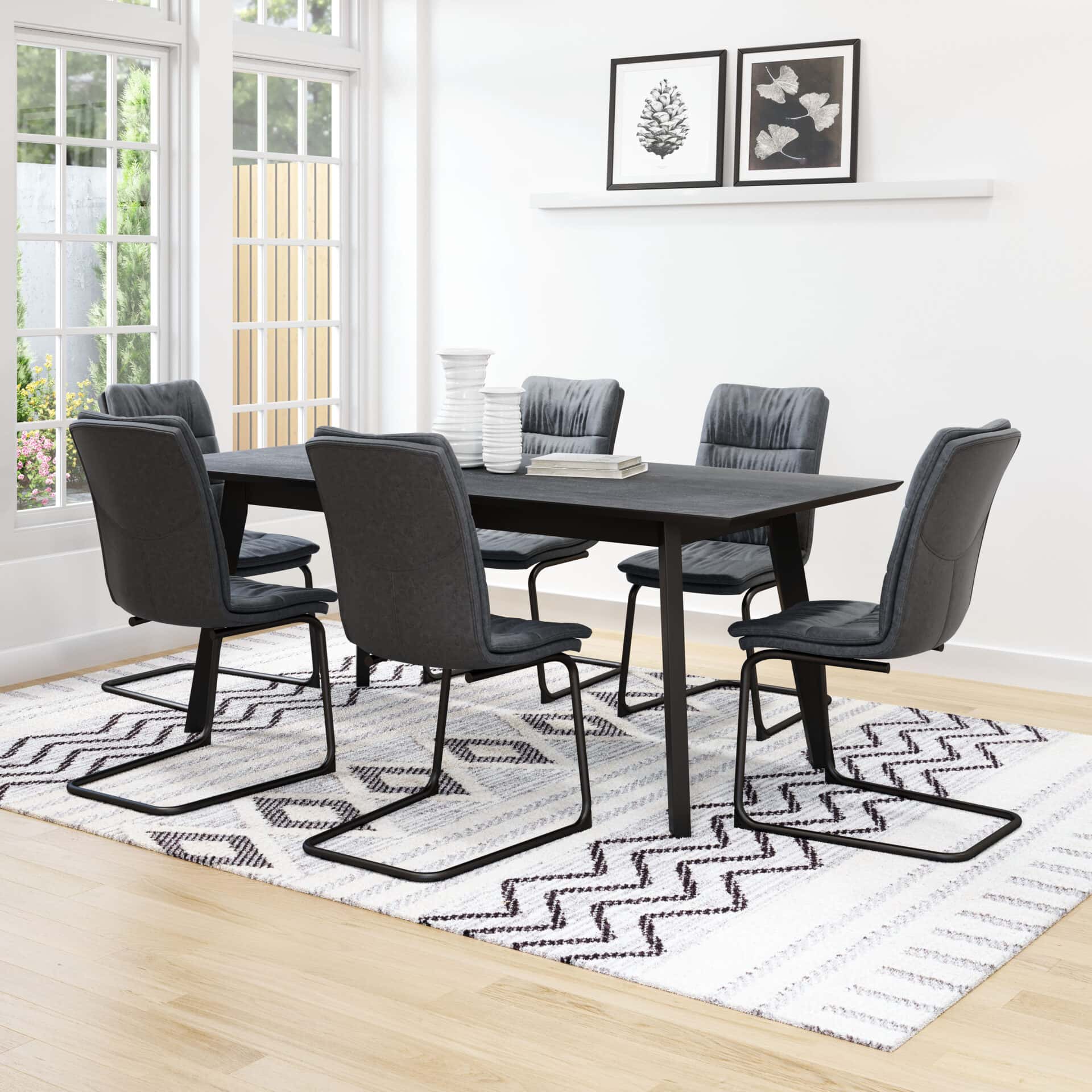 Vintage Black Faux Leather Dining Chair with Steel Legs (Set of 2) 2 Vintage Black Faux Leather Dining Chair with Steel Legs (Set of 2) - Image 2