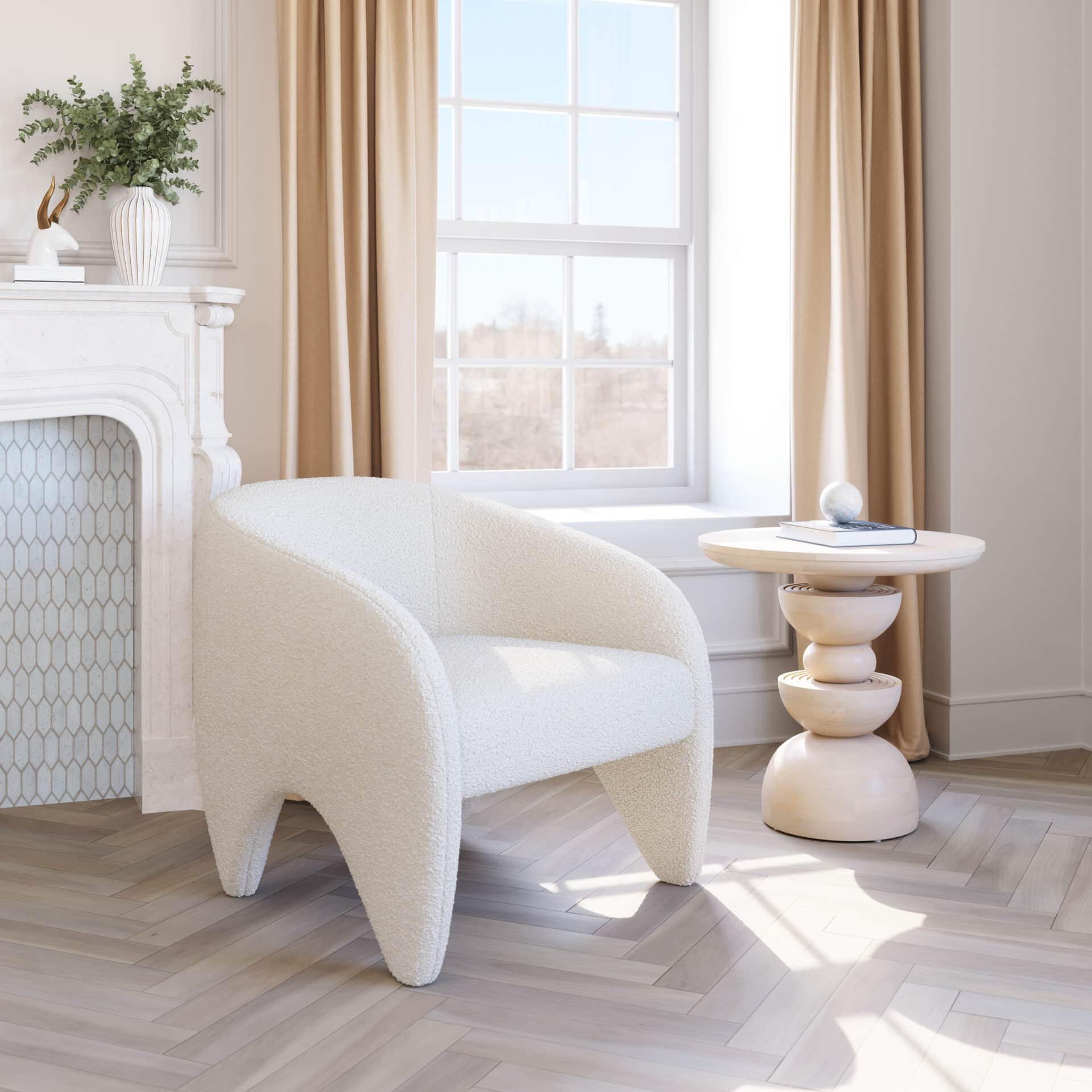 Modern White Shearling Accent Chair with Armrest Support 1 Modern White Shearling Accent Chair with Armrest Support