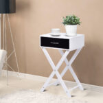 Modern Black X Base End Table with Drawer and Rack