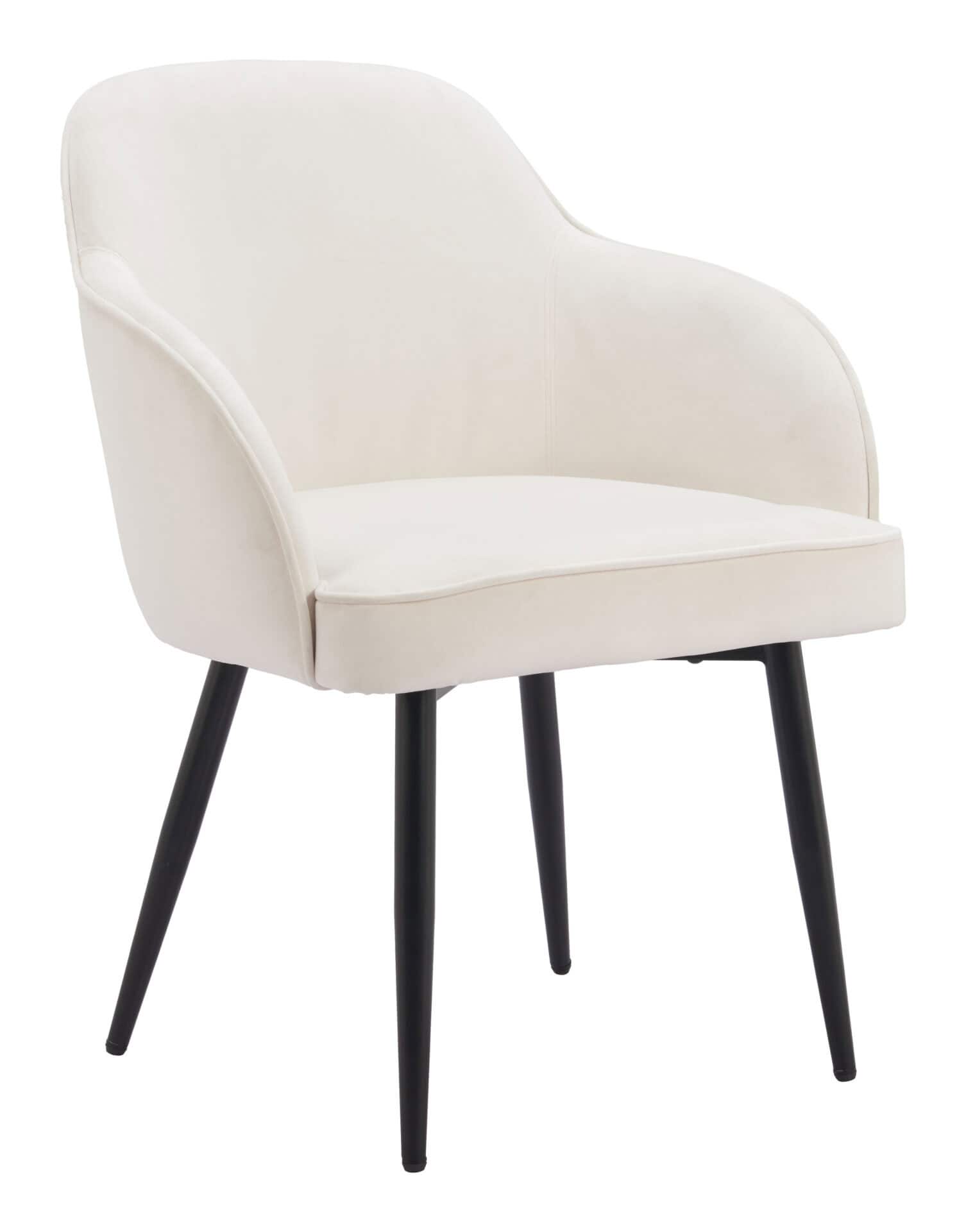 Ivory Velvet Dining Chair with Steel Frame and Armrests (Set of 2) 1 Ivory Velvet Dining Chair with Steel Frame and Armrests (Set of 2)