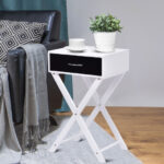 Modern Black X Base End Table with Drawer and Rack