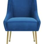Navy Blue Velvet Armchair with Gold Legs and Cushioned Back