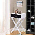 Modern Black X Base End Table with Drawer and Rack