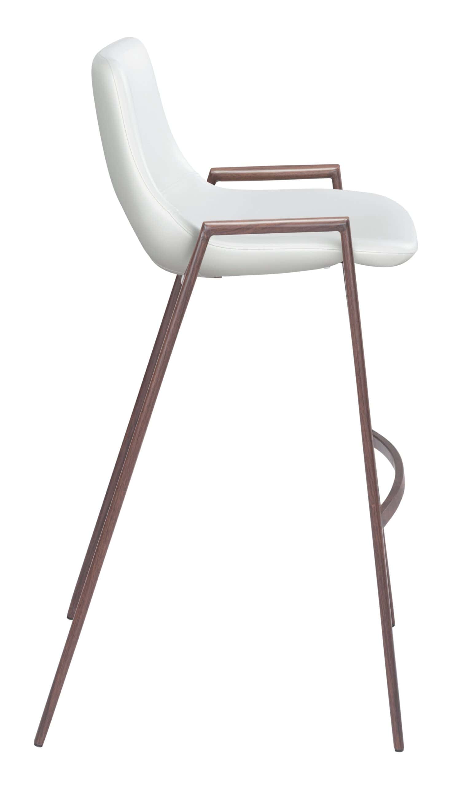 Mid-Century Modern Faux Leather Barstool with Walnut Legs (Set of 2)