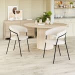 Cream Shearling Modern Dining Chair with Armrests and Steel Legs (Set of 2) 9 Cream Shearling Modern Dining Chair with Armrests and Steel Legs (Set of 2)