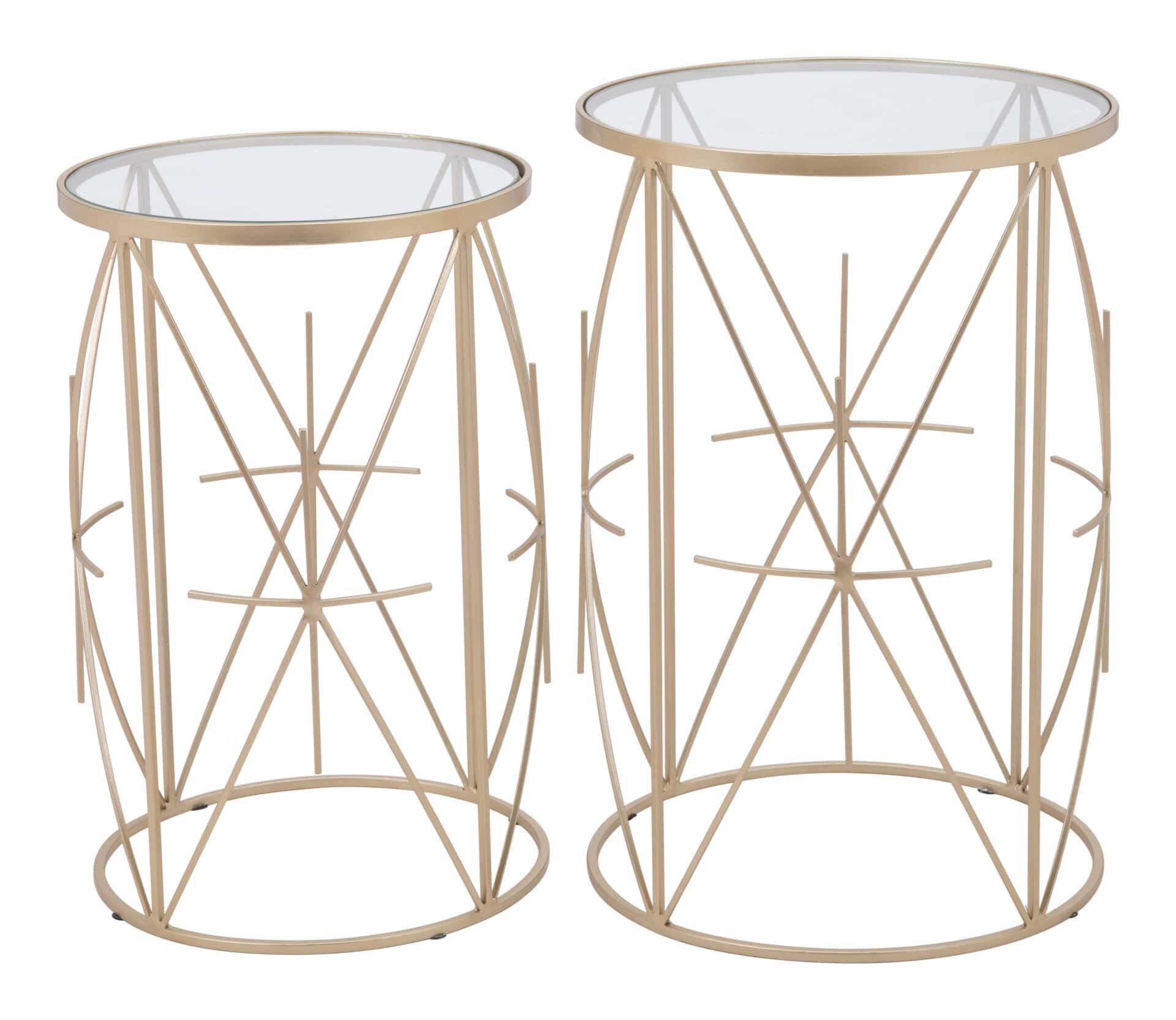 Gold Round Side Tables with White Top (Set of 2) 3 Gold Round Side Tables with White Top (Set of 2) - Image 3