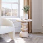 Natural Mango Wood Round Accent Table with Rubber Feet Protection 9 Natural Mango Wood Round Accent Table with Rubber Feet Protection