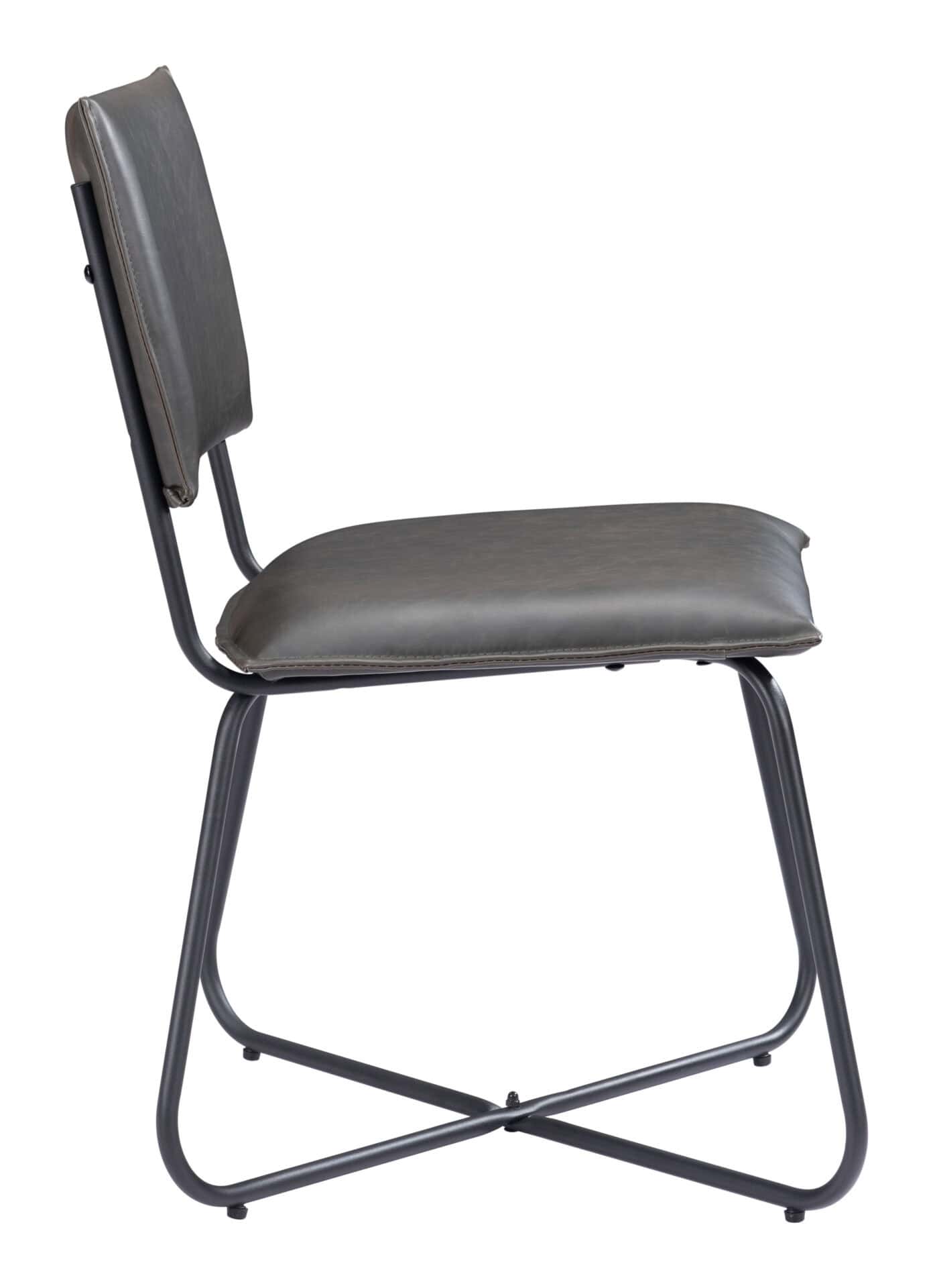 Modern Gray Faux Leather Dining Chairs with Steel Legs (Set of 2) 5 Modern Gray Faux Leather Dining Chairs with Steel Legs (Set of 2) - Image 5