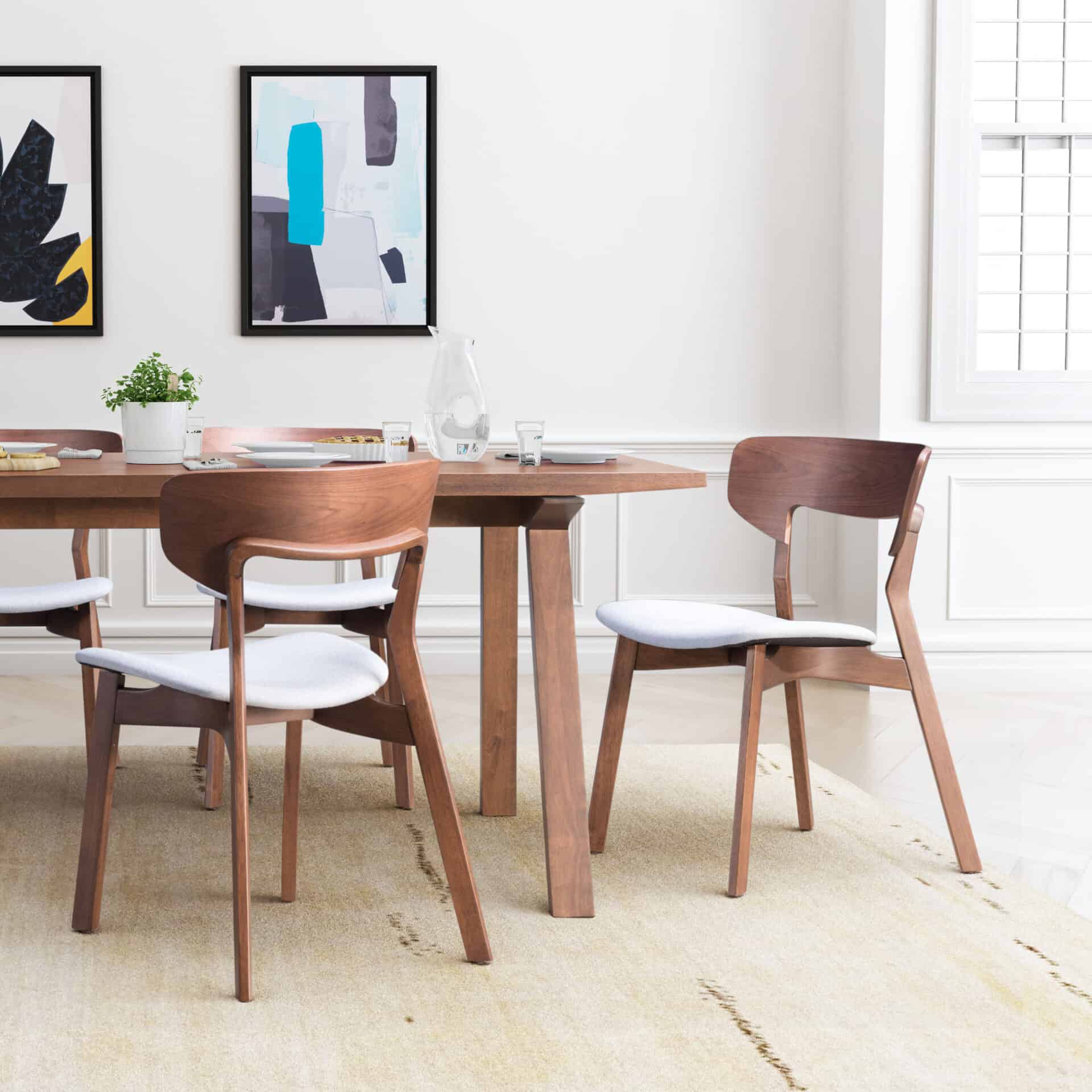 Retro Modern Walnut Dining Chair with Gray Cushion (Set of 2) 2 Retro Modern Walnut Dining Chair with Gray Cushion (Set of 2) - Image 2