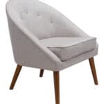 Retro Modern Beige Accent Chair with Tufted Upholstery and Wood Legs 11 Retro Modern Beige Accent Chair with Tufted Upholstery and Wood Legs