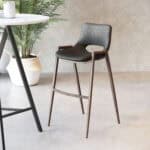 Mid Century Modern Black & Walnut Barstool with Footrest (Set of 2)
