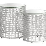 Silver Round Glass Top Side Tables with Aluminum Frames (Set of 2) 6 Silver Round Glass Top Side Tables with Aluminum Frames (Set of 2)