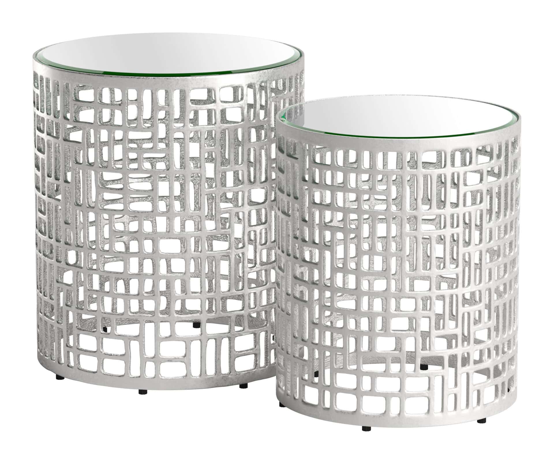 Silver Round Glass Top Side Tables with Aluminum Frames (Set of 2) 2 Silver Round Glass Top Side Tables with Aluminum Frames (Set of 2) - Image 2