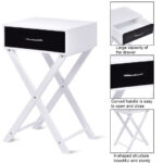 Modern Black X Base End Table with Drawer and Rack