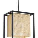 Gold and Black Ceiling Lamp with Steel Frame and Perforated Shade