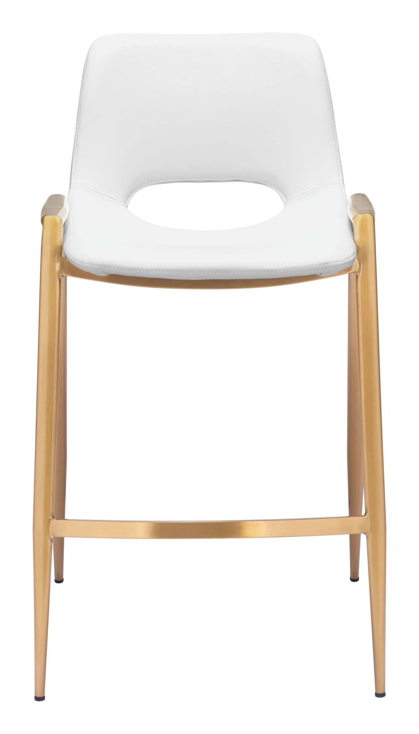 White and Gold Faux Leather Counter Stool with Footrest (Set of 2)