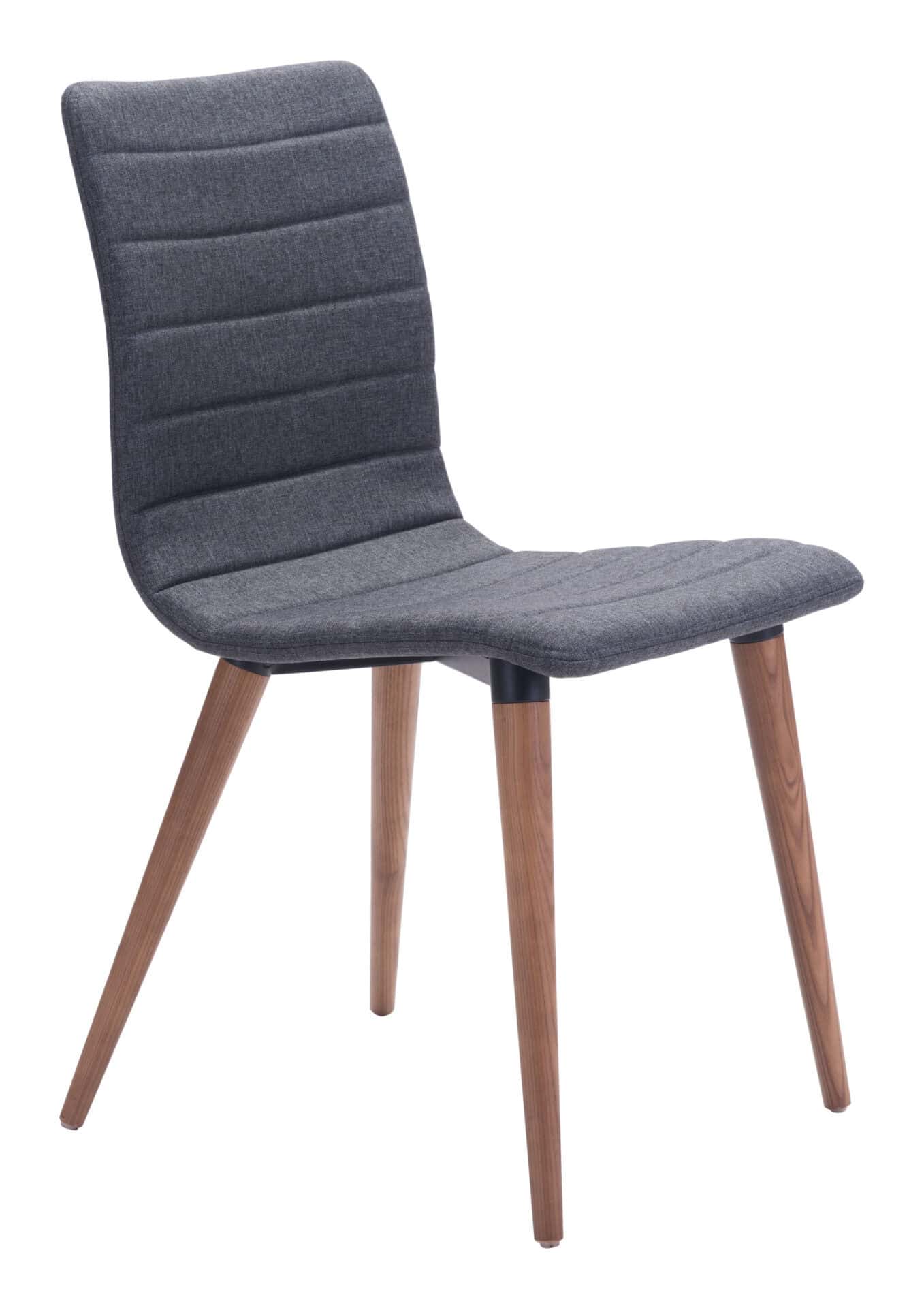 Mid-Century Modern Gray Dining Chair with Walnut Wood Legs (Set of 2) 2 Mid-Century Modern Gray Dining Chair with Walnut Wood Legs (Set of 2) - Image 2